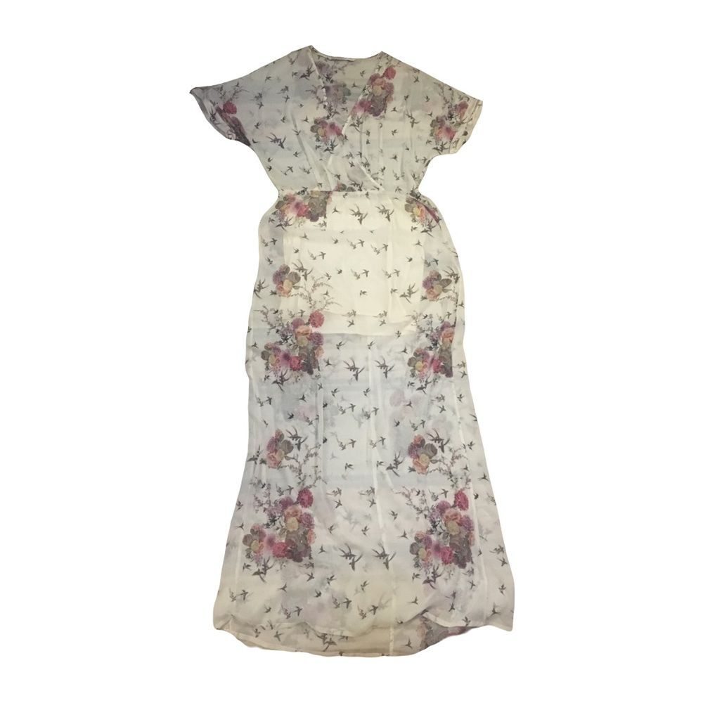 Trafaluc Medium Floral maxi dress light beige Birds flowers v neck